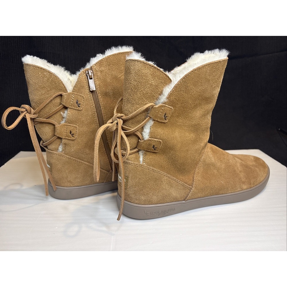 Koolaburra by UGG Shazi Short Boot Brown Suede Shearling Tie Back Zip 9 1019361
